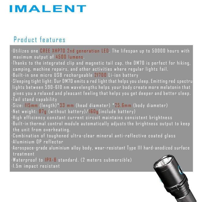 Product features of the Imalent DM70.