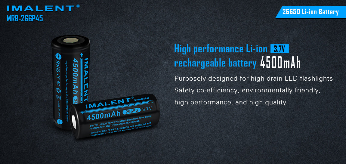4500mAh 26650 Li-ion Rechargeable | Imalent High Capacity Battery