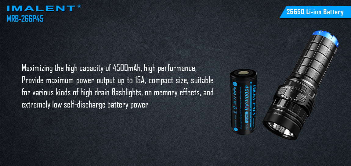 4500mAh 26650 Li-ion Rechargeable | Imalent High Capacity Battery