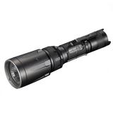 Nitecore SRT 7GT Multicolored Tactical Flashlight in black with a belt clip on the body.