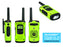 Motorola Talkabout T600 H20 Two-way Radio in a lime green body and black buttons. There is a led flashlight built in to the walkie talkie's bottom.