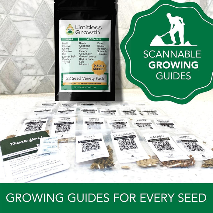 Limitless Growth 22 Vegetable & Herb Seed Varieties Pack | 9,500+ Seeds