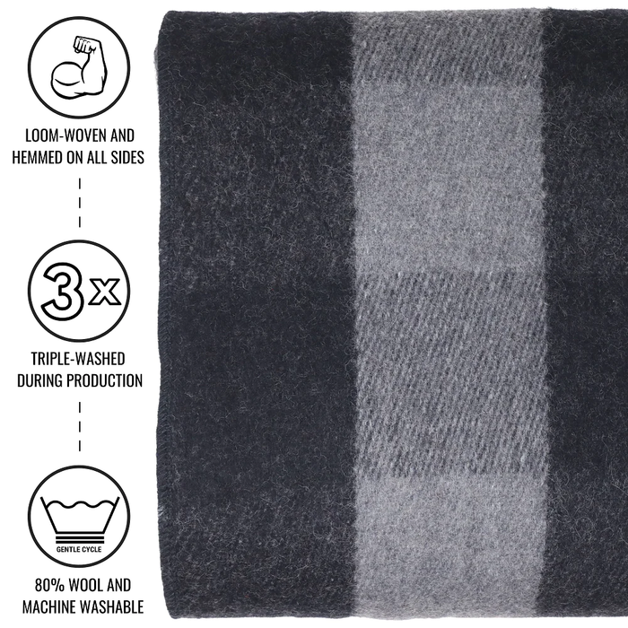 Arcturus Backwoods Wool Blanket (64" x 88")- Gray Buffalo Plaid