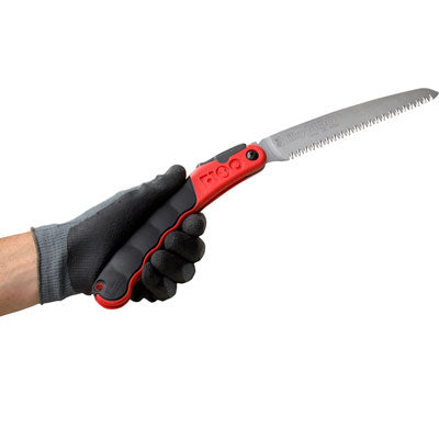 Person with garden glove on holding the Silky F-180 Professional Lightweight saw.