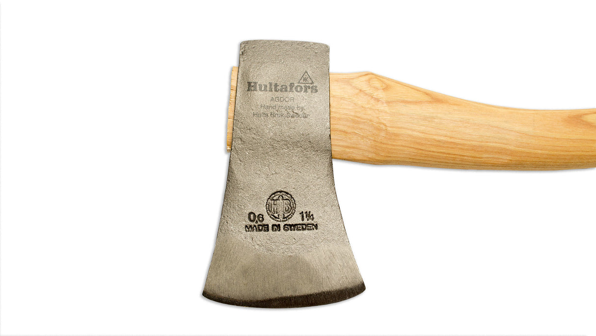 Hultafors Hatchet 006 SV head with the engraved description '0.6 1 1/4, Made in Sweden'.