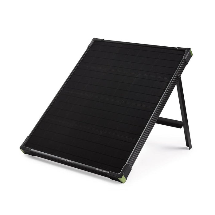 Goal Zero Boulder 50 Solar Panel with the kickstand out on a white background.