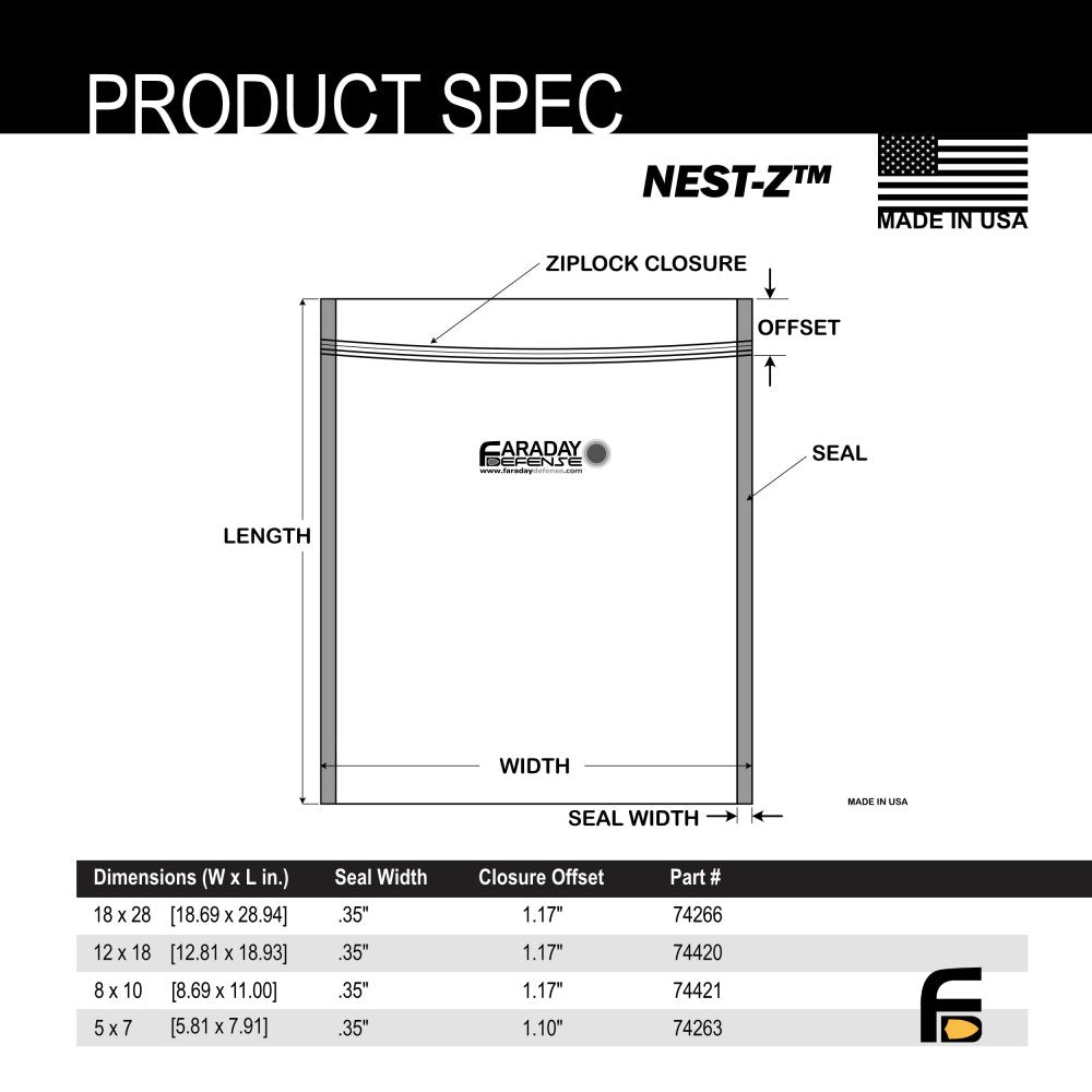 Faraday NEST-Z EMP 7.0 mil Bags | Singles