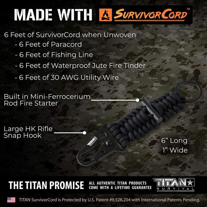 Titan Survival SurvivorCord Paracord Keychains | 3-Pack