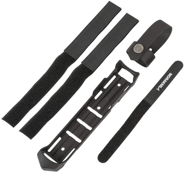 belt loop, Multi-Mount base, and mounting straps of the Mulitmount Kit for the Kansbol by Morakniv. The parts are all in black on a white background.
