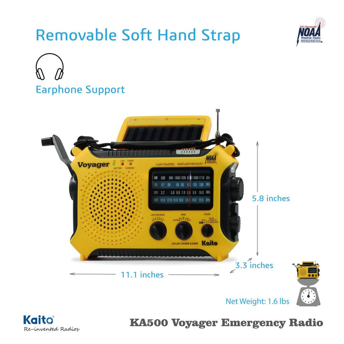 The removeable Soft Hand Strap of the Kaito KA500 Voyager Emergency Radio with Earphone Support weighting at 1.6 lbs!