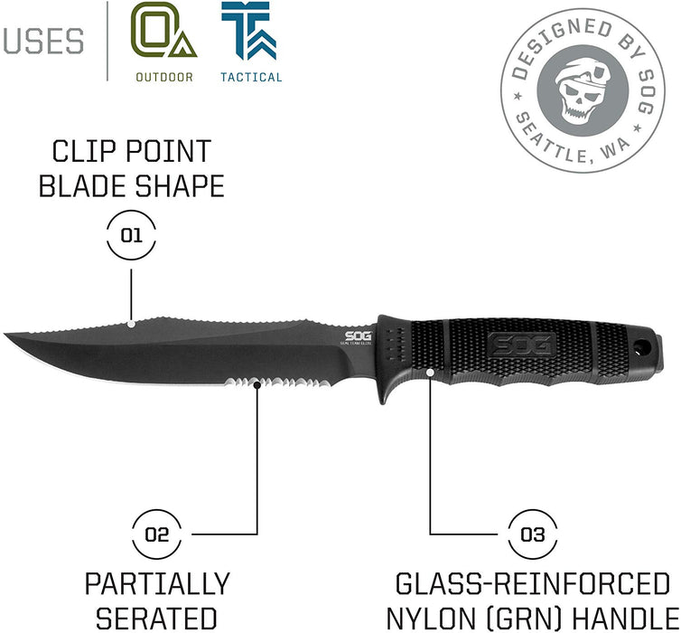 SOG SEAL Team Elite Fixed Blade SE37-N - Black TiNi 7" AUS-8 Blade