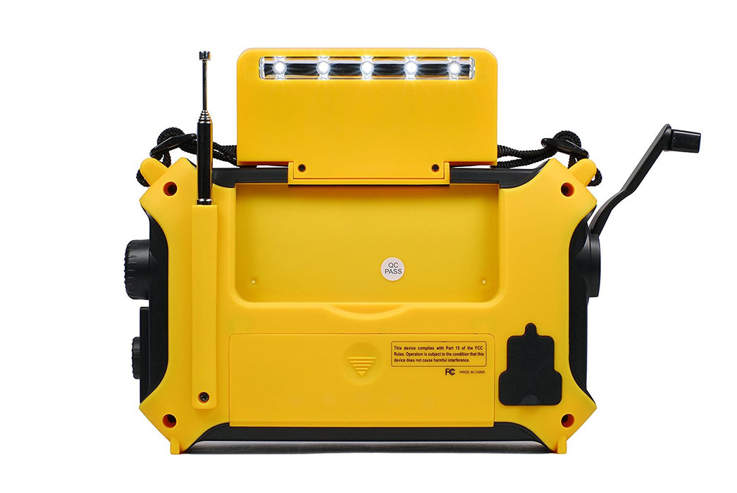 Solar panel storage compartment of the Kaito Voyager KA500 radio in Yellow.