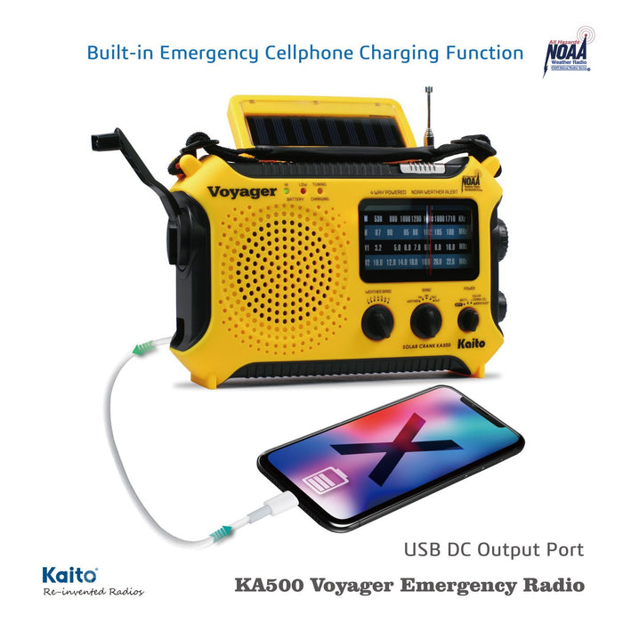 Kaito KA500L LITHIUM Handheld Radio + Reading Lamp with 4-way Powered Emergency AM/FM/SW NOAA Weather Alert Solar and Hand Crank