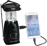 Kaito KA249W Multi-Functional 4-Way Powered LED Camping Lantern charging a white samsung smart phone via usb.