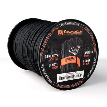 TITAN SurvivorCord 500 FT Spool (BLACK) | Patented Military Type III 550