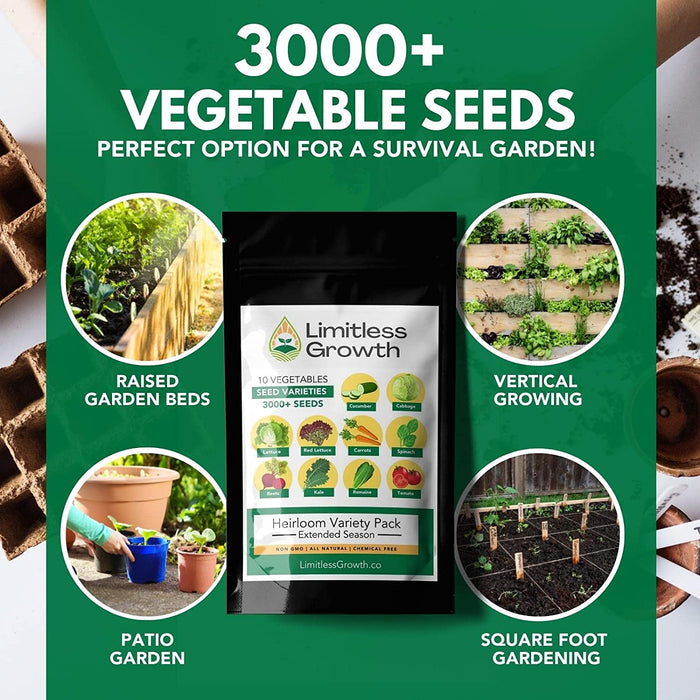 Limitless Growth 10 Vegetable Seed Varieties | Extended Season | 3,000+ Seeds