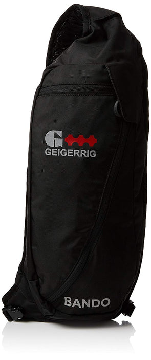 Geigerrig Rig Bando Hydration Pack front in black with a concealed zipper and large front pocket.