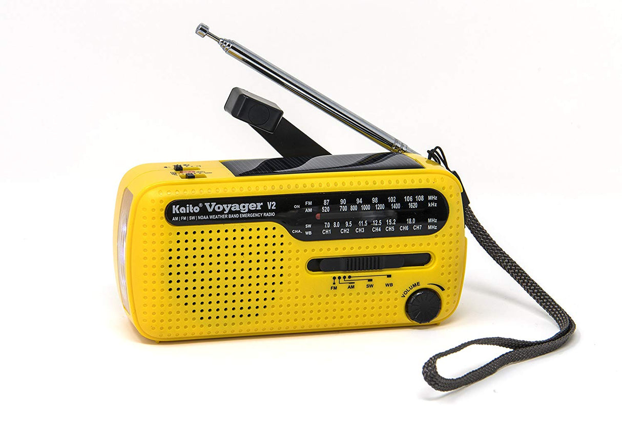 Kaito Voyager 2 Portable Solar/Hand Crank AM/FM, Shortwave & NOAA Weather Emergency Radio with USB Cell Phone Charger & LED Flashlight