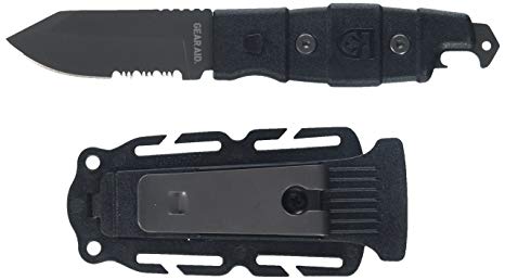 Gear Aid Buri Adventure Multipurpose Knife in black with the multipoint retention sheath. 