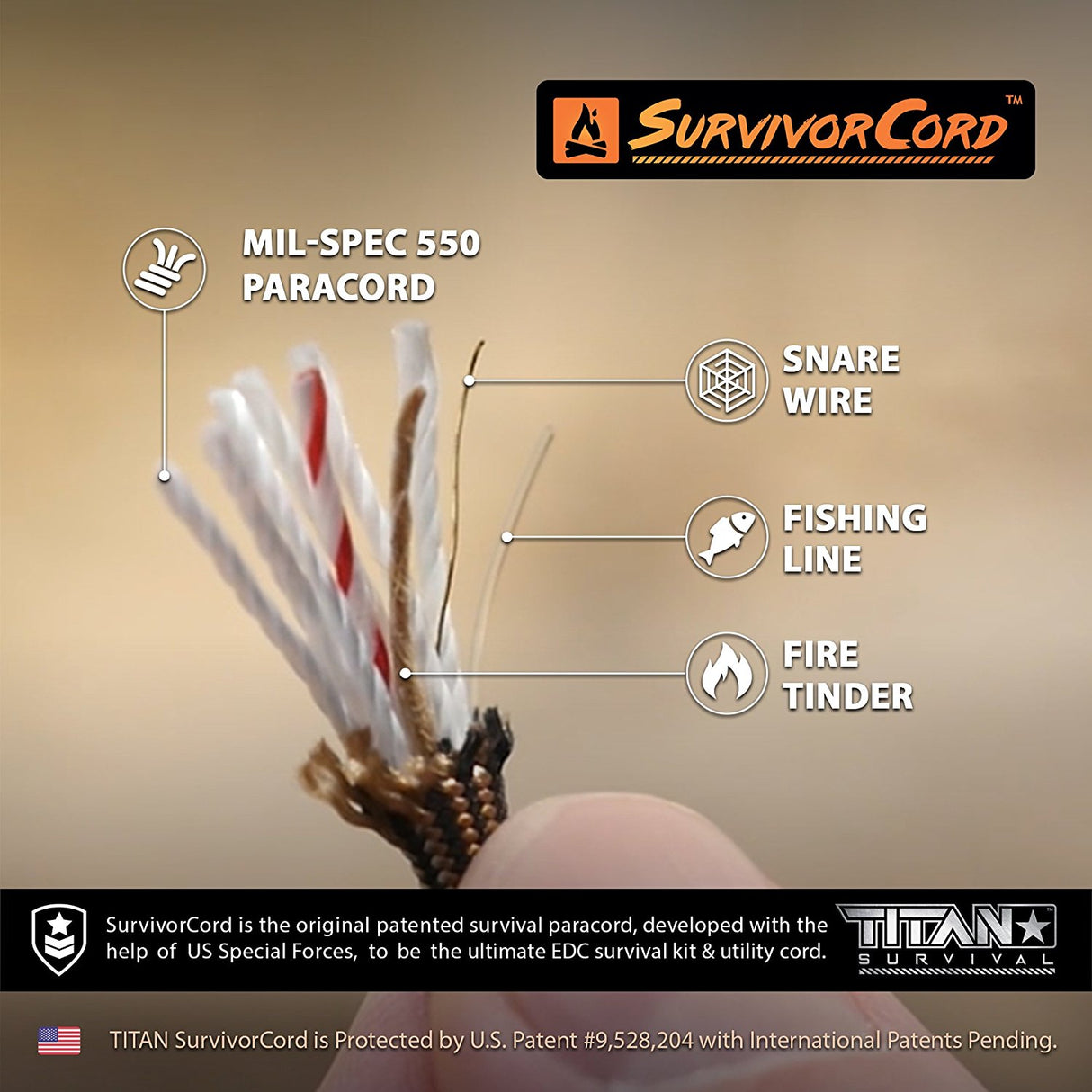 TITAN SurvivorCord (SAFETY ORANGE ) | 100 Feet | Patented Military Type III 550