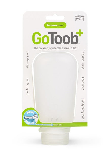 GoToob+ silicone compact travel tube product package with the description 'The civilized, Squeezable travel tube'.