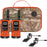 Motorola Talkabout T265 Sportsman walkie talkie kit with a woodland camouflage carrying case and two microphone earpieces for hands free communication. The radios are in orange with black coloured buttons and dials.