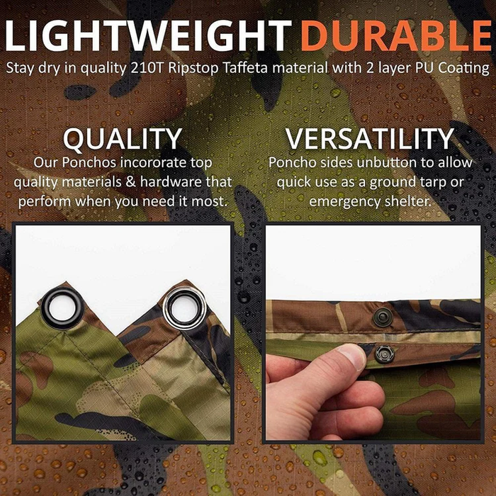 Arcturus Lightweight Waterproof Rain Poncho- Camo