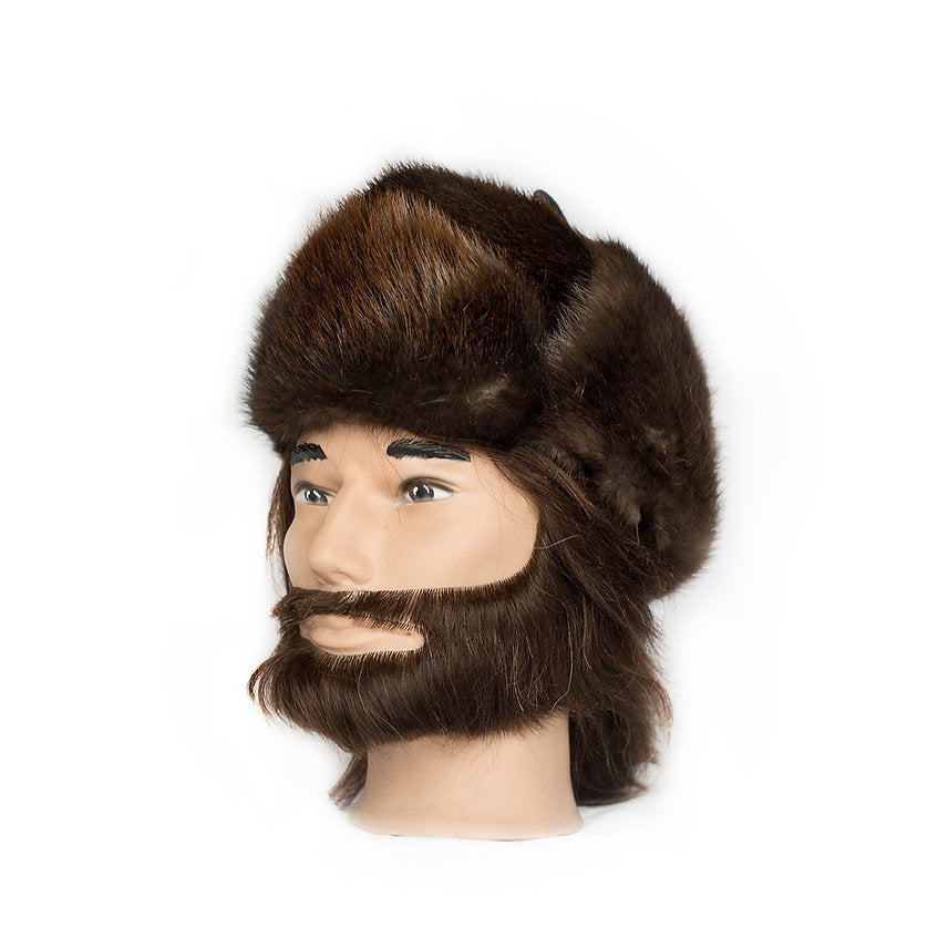 Aviator Beaver Fur Hat on manikin head looking slightly right