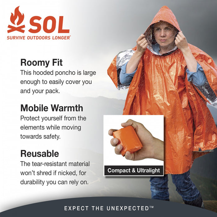 SOL Survive Outdoors Longer product details 'Roomy Fit' 'Mobile Warmth' 'Resusable'.