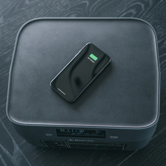 Wireless Phone Charging on a Biolite BaseCharge 1500 Reachable Power Station