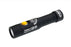 top view of the armytek prime c2 flashlight showcasing the yellow power button and labeled with 'brightest for city'