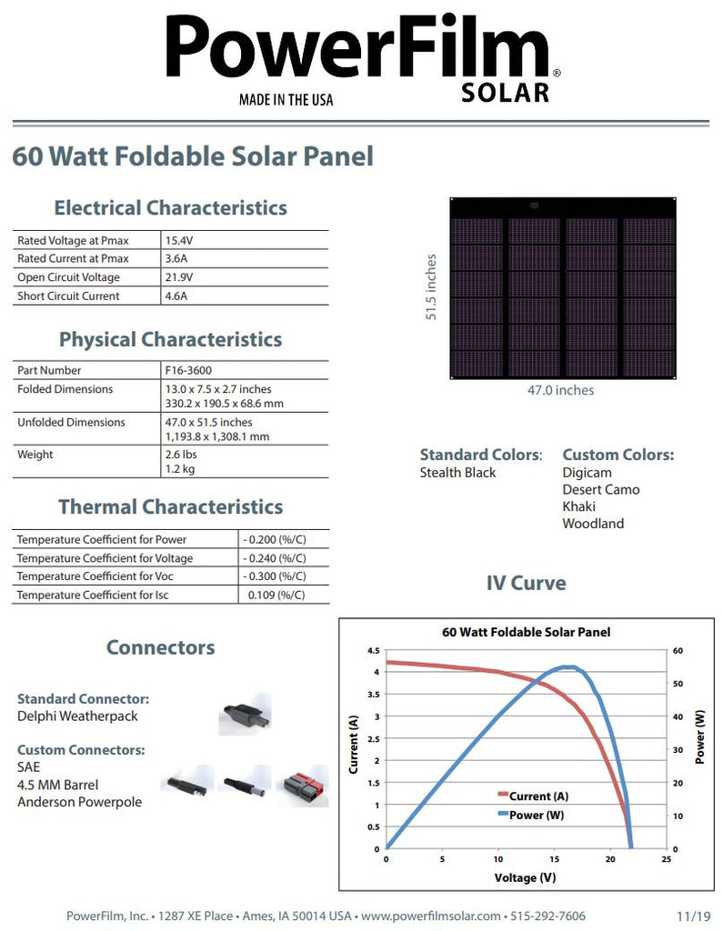 Powerfilm 60 Watt Foldable Solar Panel (F16-3600) Ultralight — Canadian ...