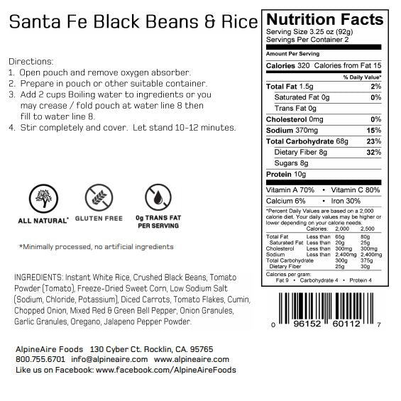 AlpineAire Santa Fe Black Bean & Rice