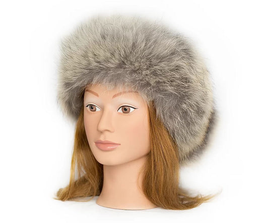 Coyote Fur Headband on a Woman mannequin with red hair and brown eyes.