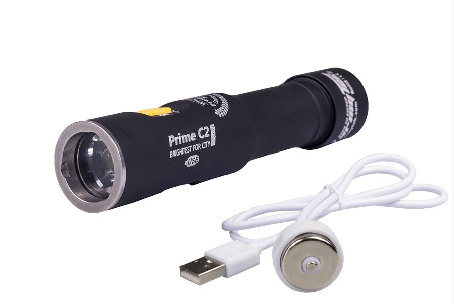 Prime c2 flashlight with white magnet usb rechargeable cable