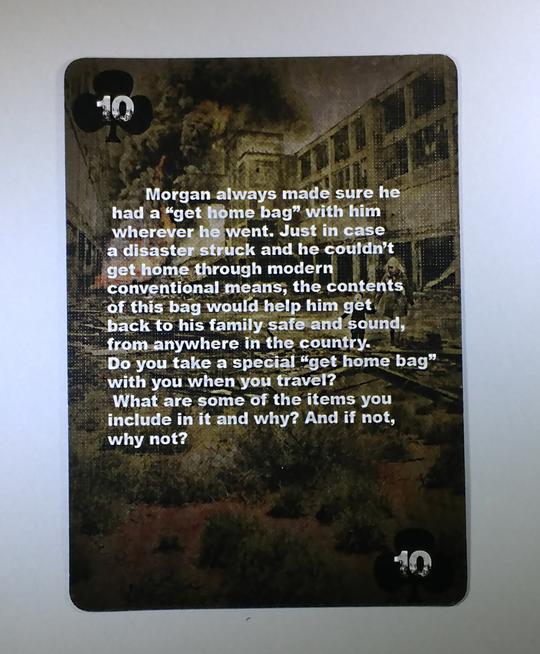 Card # 10 of the Conflicted deck 4 - The survivalist game series. The card has an image of a large explosion occuring at an abandoned facility, with a person and child walking away from the devastation.