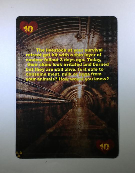 Card 10 of hearts from the Conflicted Deck 6: Nuclear Fallout card deck with an image of a long underground tunnel.