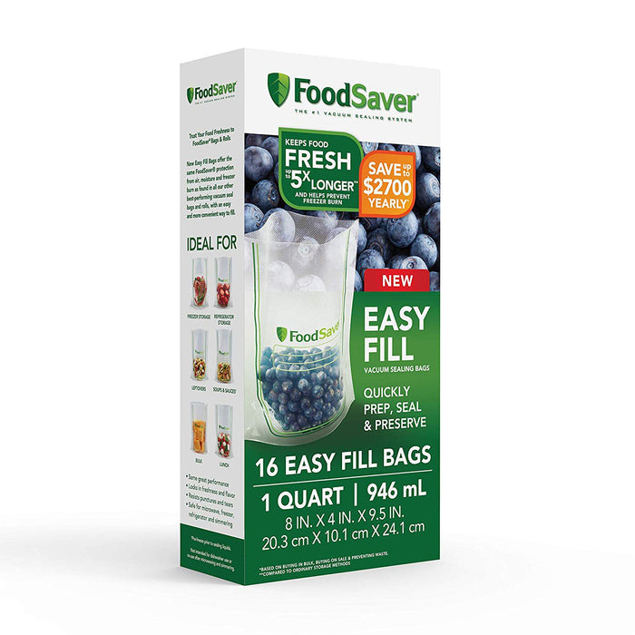 FoodSaver Easy Fill 1 Quart Vacuum Sealer Bags- 16 Count