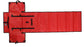 Back of the all in one PackRoll Bug out Roll in First Aid Red. There are mounting loops and 4 different clips on the top of the bag.