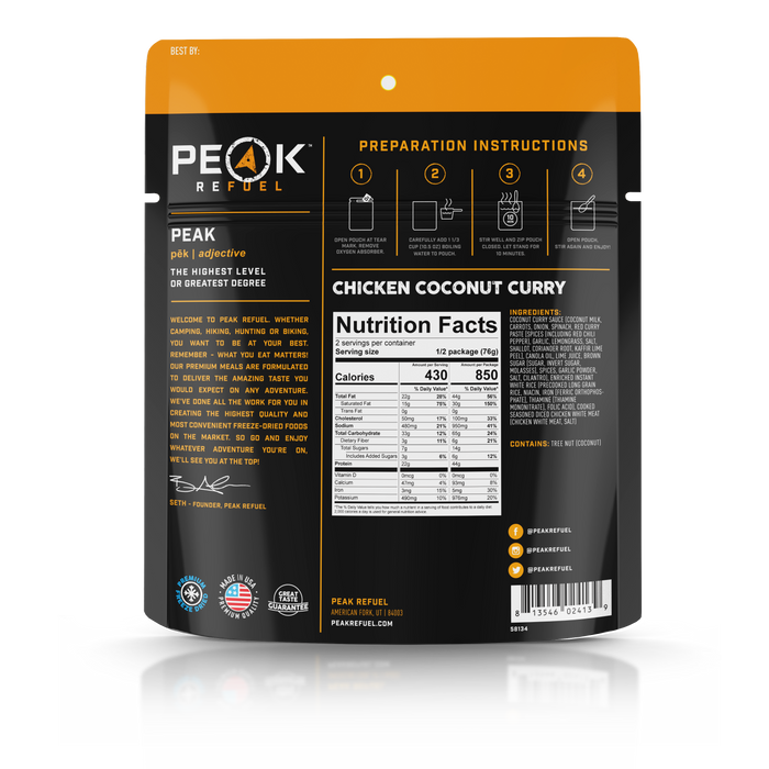 Peak Refuel- Chicken Coconut Curry Nutrition Facts