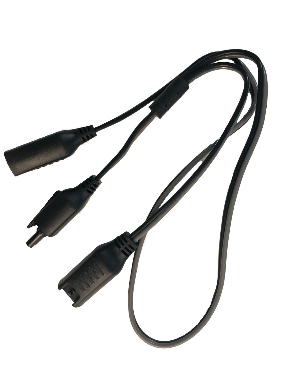 Solar Panel Daisy Chain Cable with 1 power input and 2 power outputs on a white background.