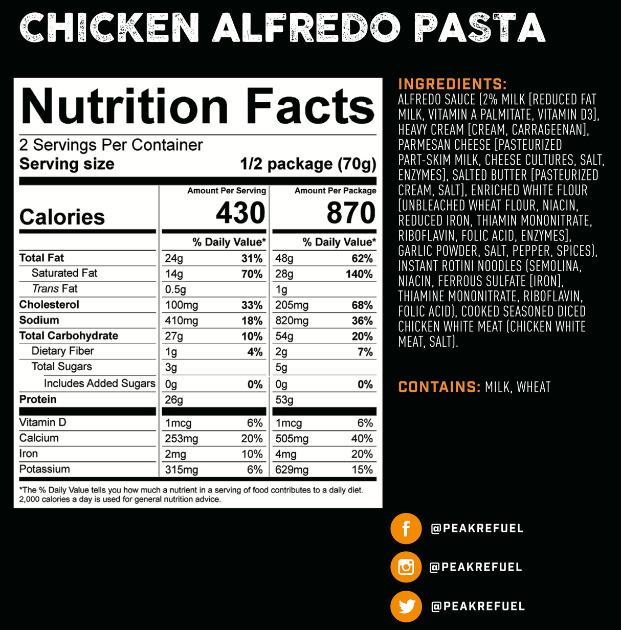 Freeze Dried Chicken Alfredo Pasta