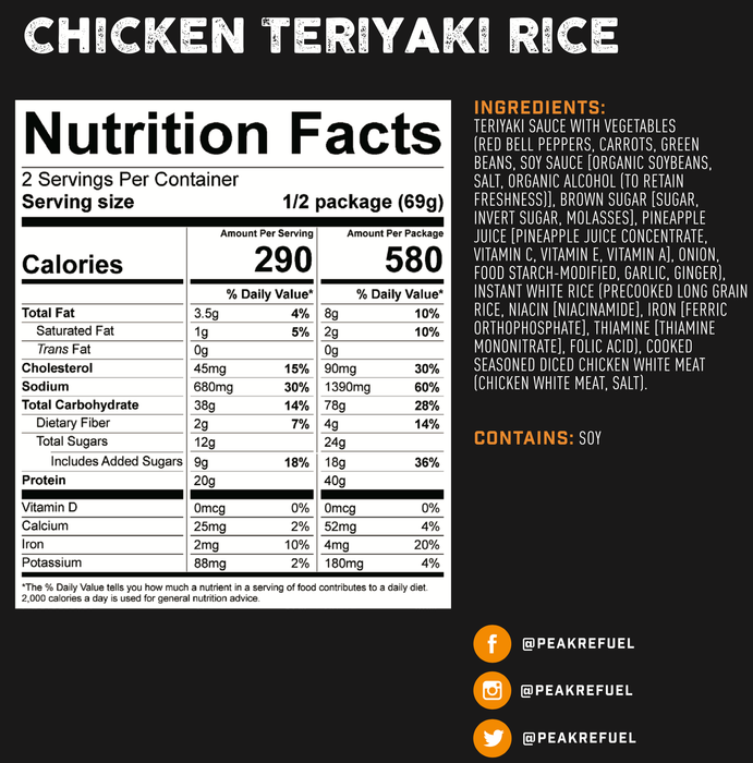 Peak Refuel Chicken Teriyaki Rice Nutrition Facts