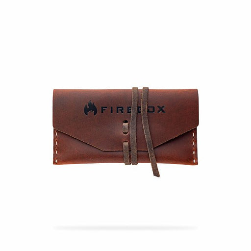 Fire Box Nano Leather Case with leather strap. The Firebox logo is written across the front. 