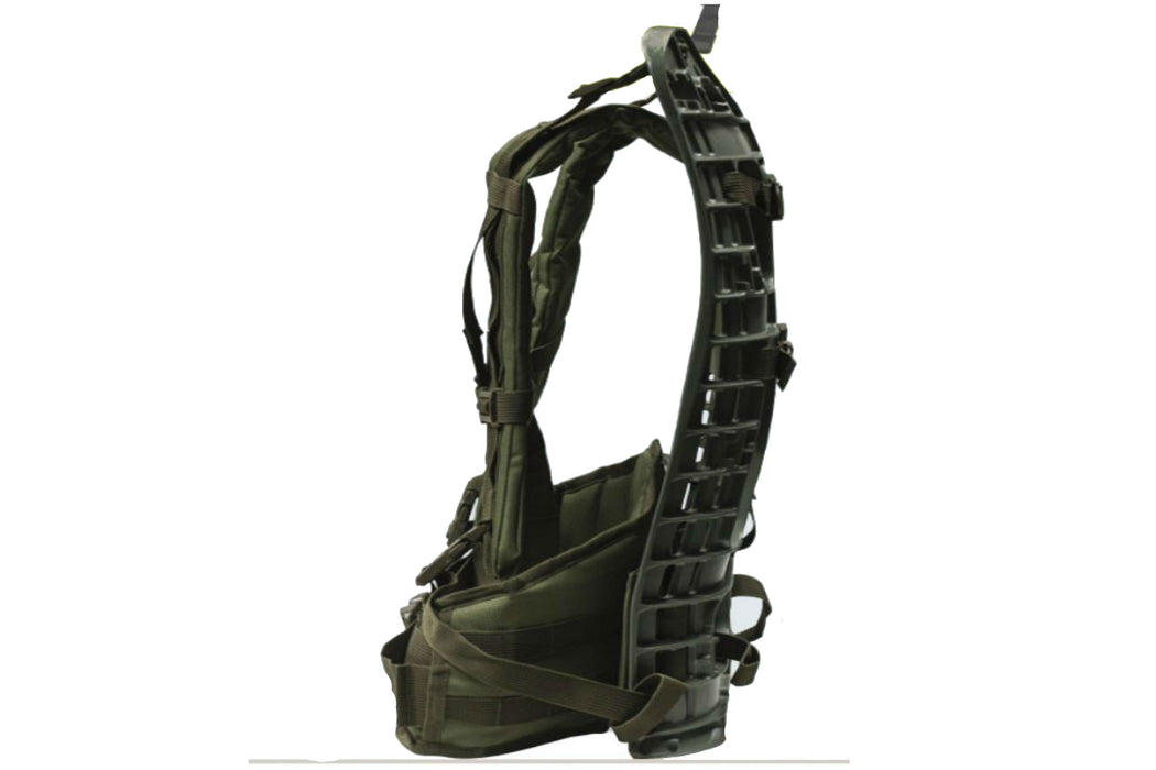 The forest green External frame harness of the MilSpex M.O.L.L.E Backpack frame.
