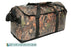 Side view of the Camouflage Marine Duffle bag in Forest Camo. The heavy duty side strap is shown on the left and the top straps are brought together using a velcro wrap.