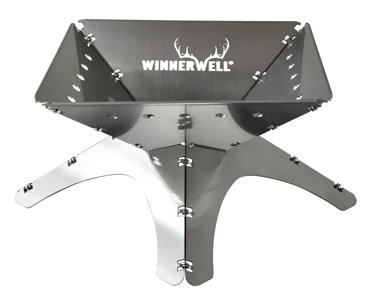 Winnerwell Medium Flat Firepit fully assembled with base stand