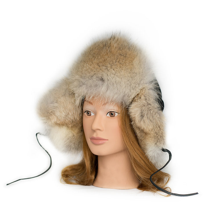 Coyote Fur Hat - Leather Top