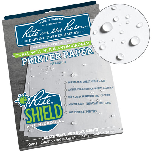 Rite in the Rain RiteShield Waterproof & Anti-Microbial Printer Paper- 200 Sheets