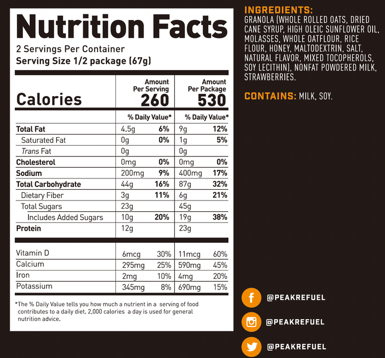 Peak Refuel Strawberry Granola Nutrition Facts